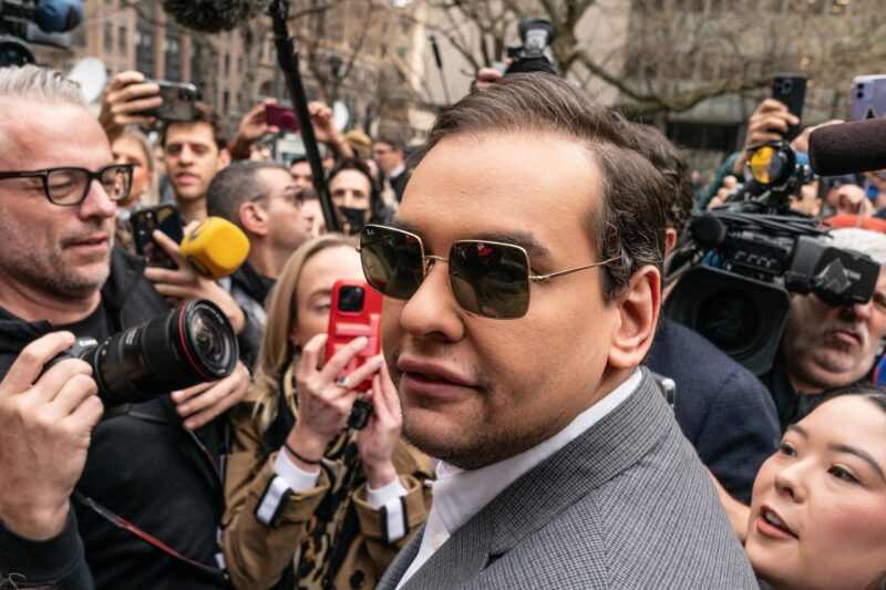 Congressman George Santos attends pro-Trump supporters rally at New York criminal court on April 4, 2023 during appearance by Former President Donald Trump Jr. - Credit: Lev Radin
